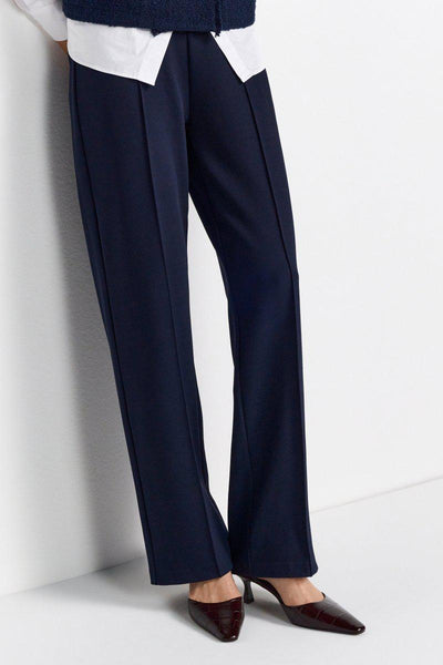 Elastic waist trousers with piping