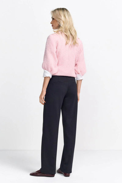 Elastic waist trousers with piping