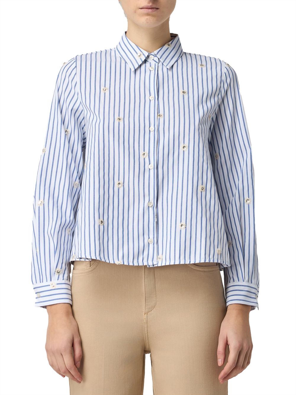 Striped shirt with sequin embroidery