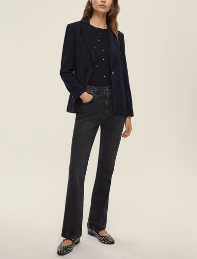Round Neck Diamante Jumper in  Black
