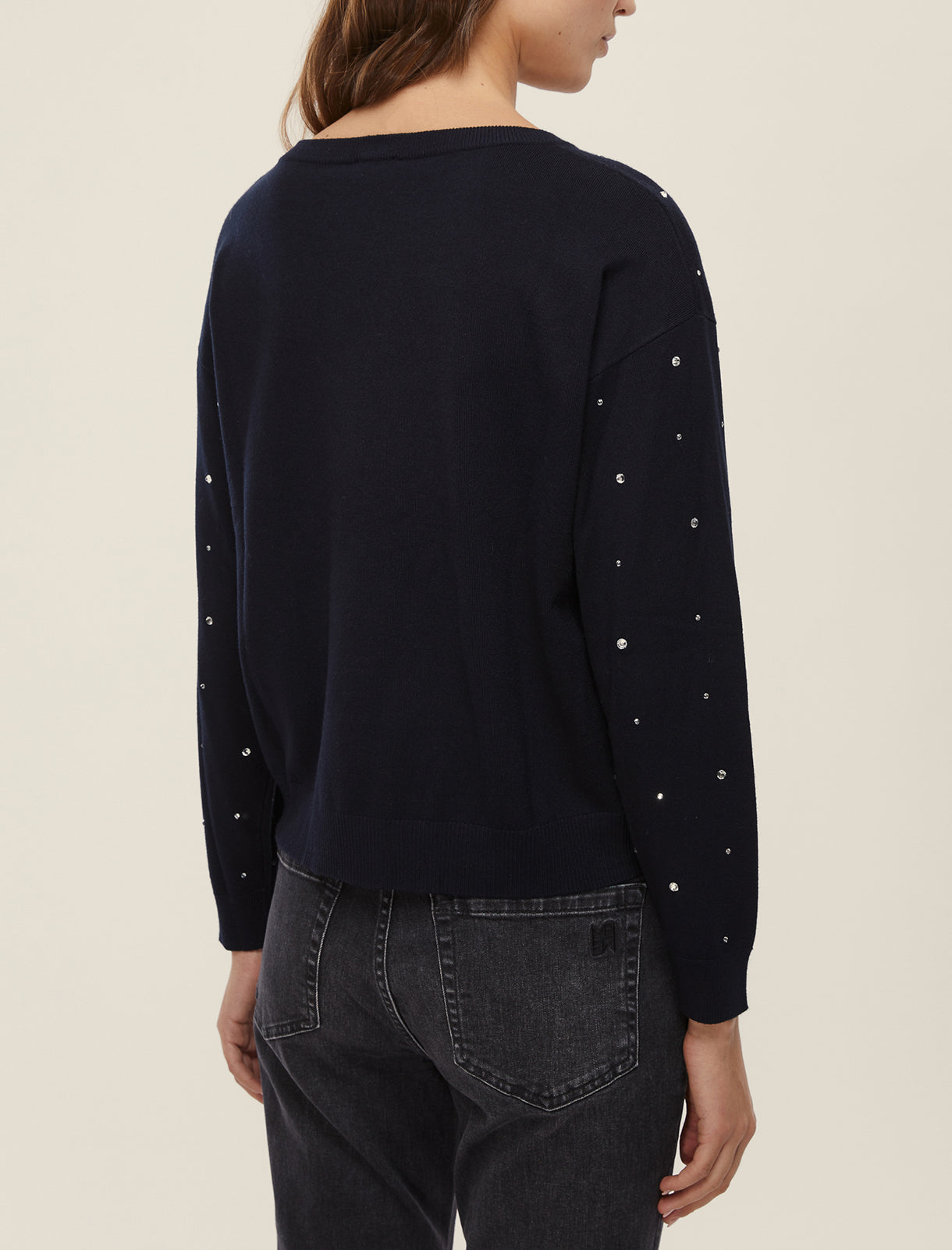 Round Neck Diamante Jumper in  Black