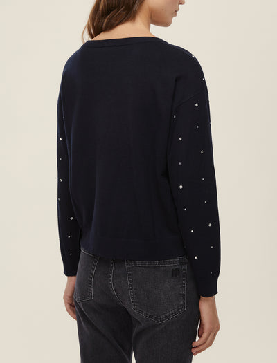 Round Neck Diamante Jumper in  Black