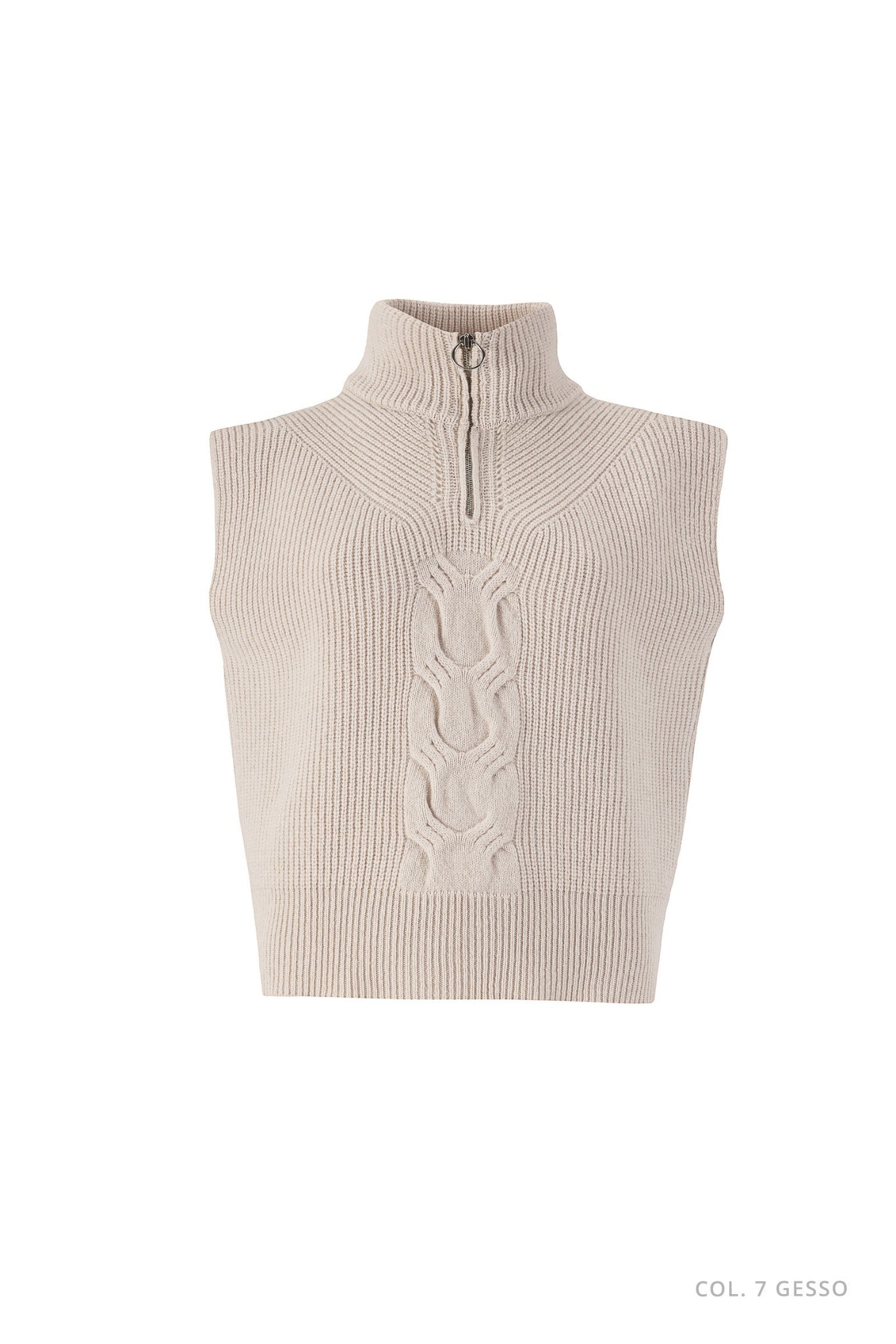 Cashmere-Blend Cable Knit Gilet with Half Zip