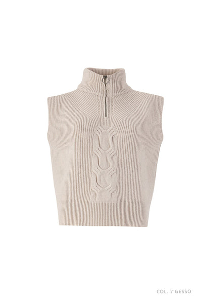 Cashmere-Blend Cable Knit Gilet with Half Zip