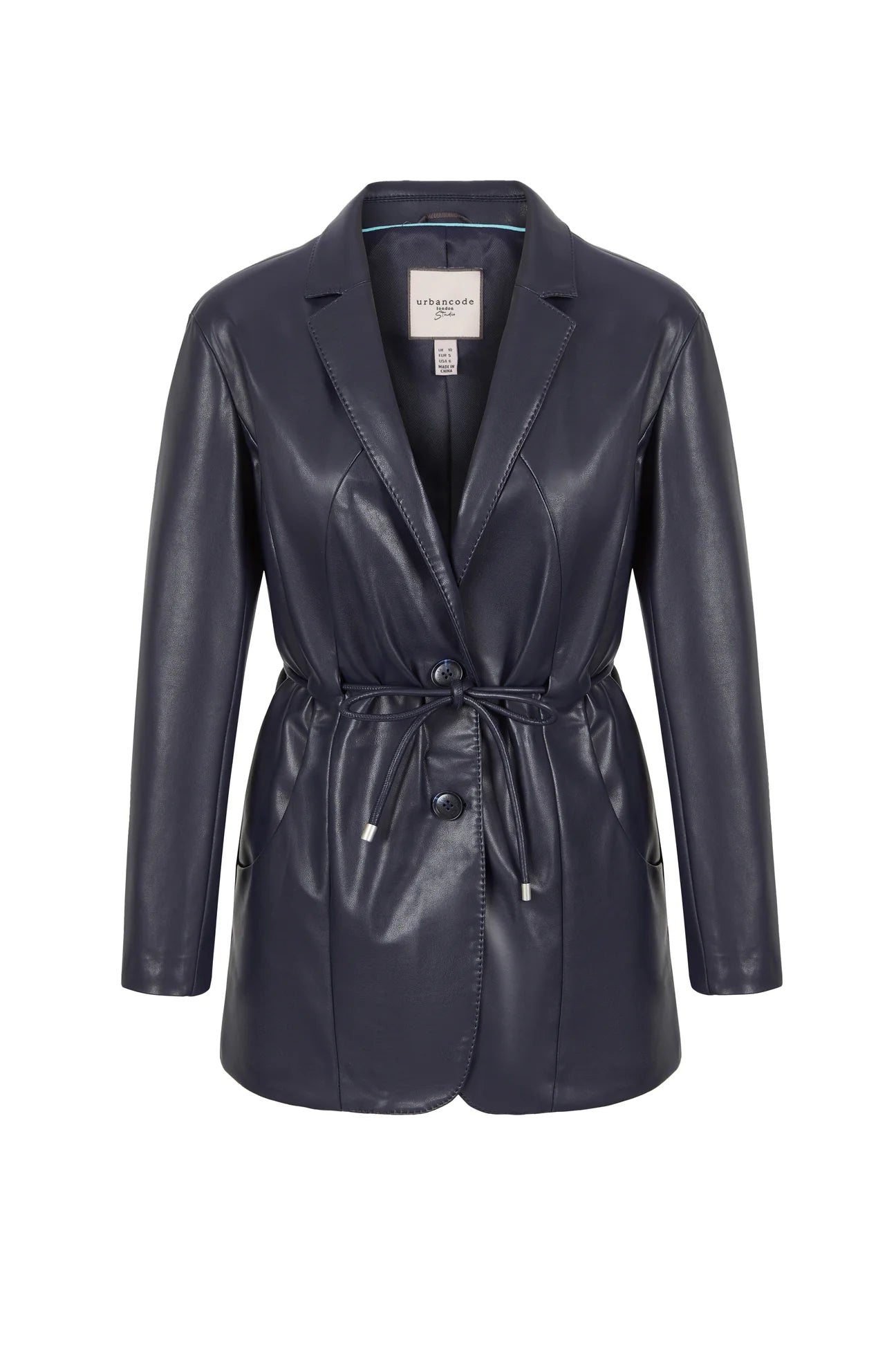 Longline faux leather blazer in navy