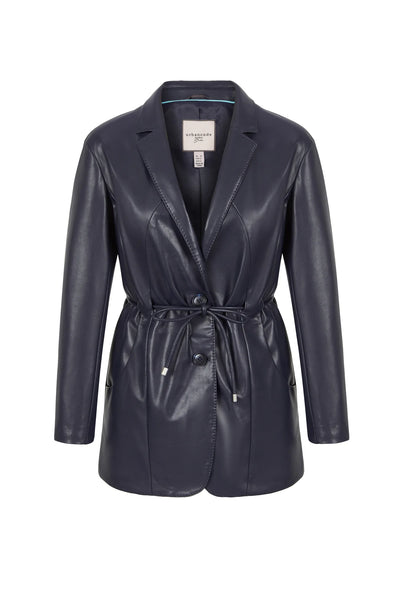 Longline faux leather blazer in navy