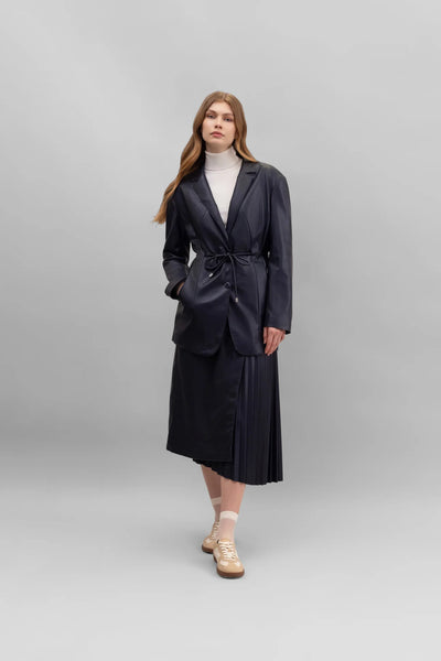 Longline faux leather blazer in navy