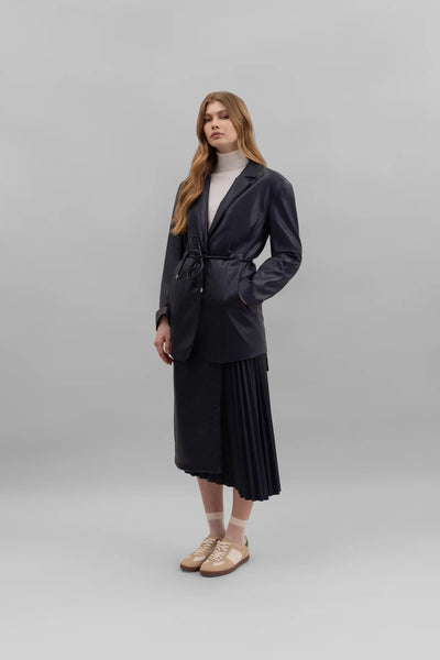 Longline faux leather blazer in navy