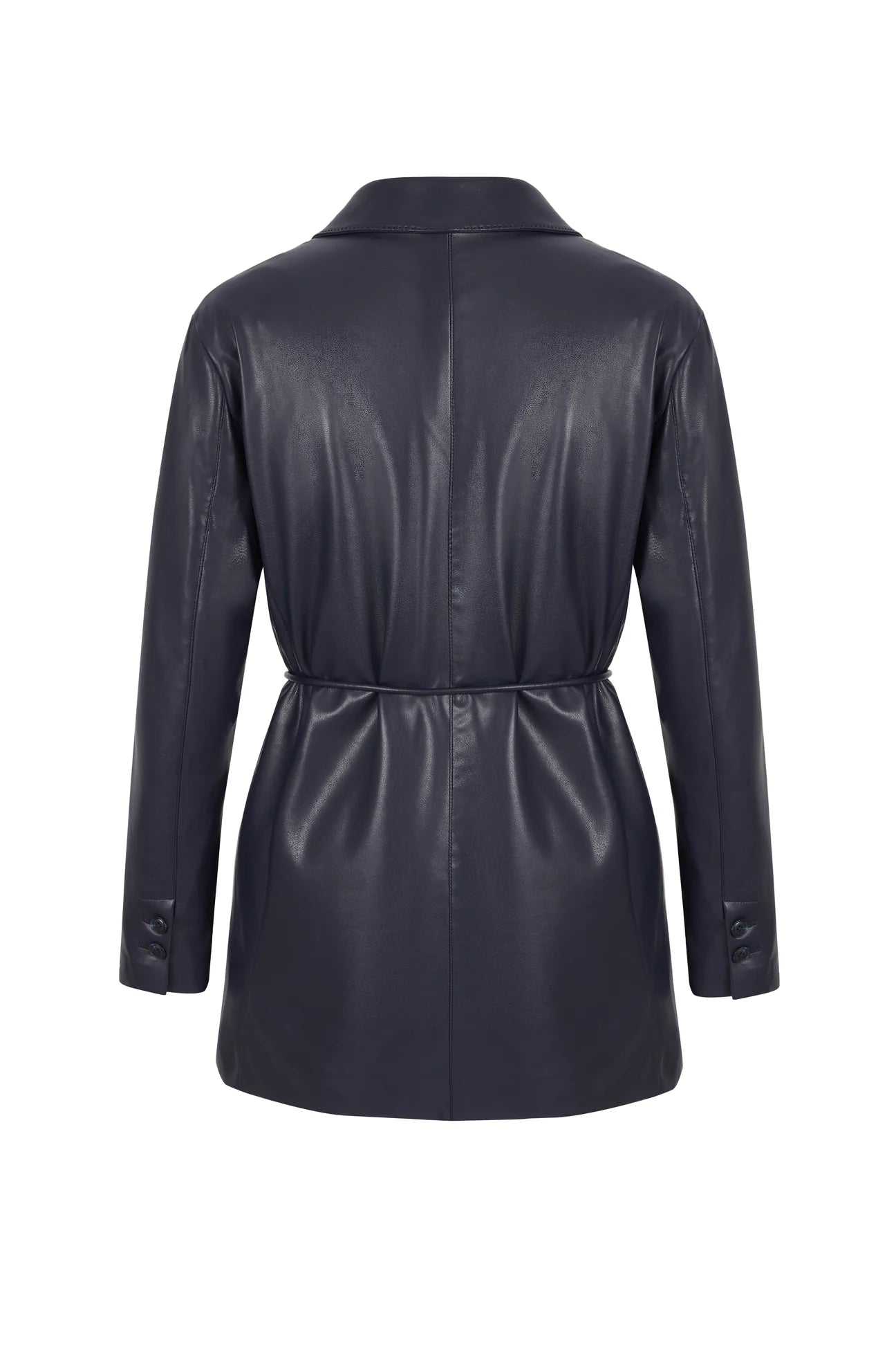 Longline faux leather blazer in navy