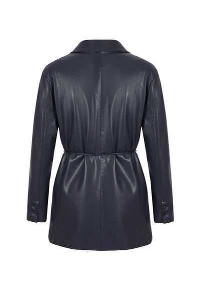 Longline faux leather blazer in navy