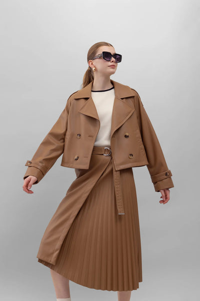 Faux Leather Trench Jacket