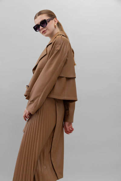 Faux Leather Trench Jacket