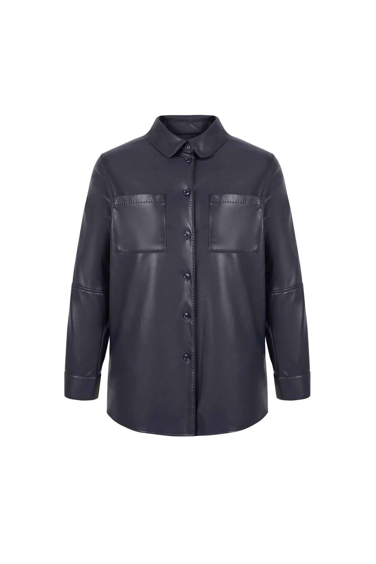 Faux Leather Shirt in Navy