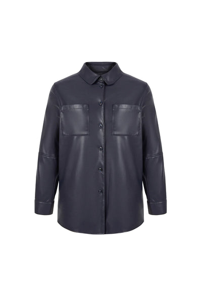 Faux Leather Shirt in Navy