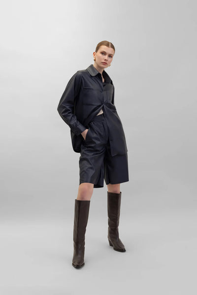 Faux Leather Shirt in Navy