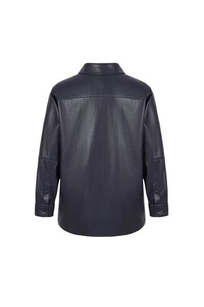 Faux Leather Shirt in Navy