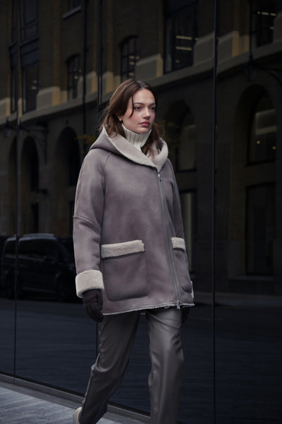 Reversible Faux Shearling Hooded Coat