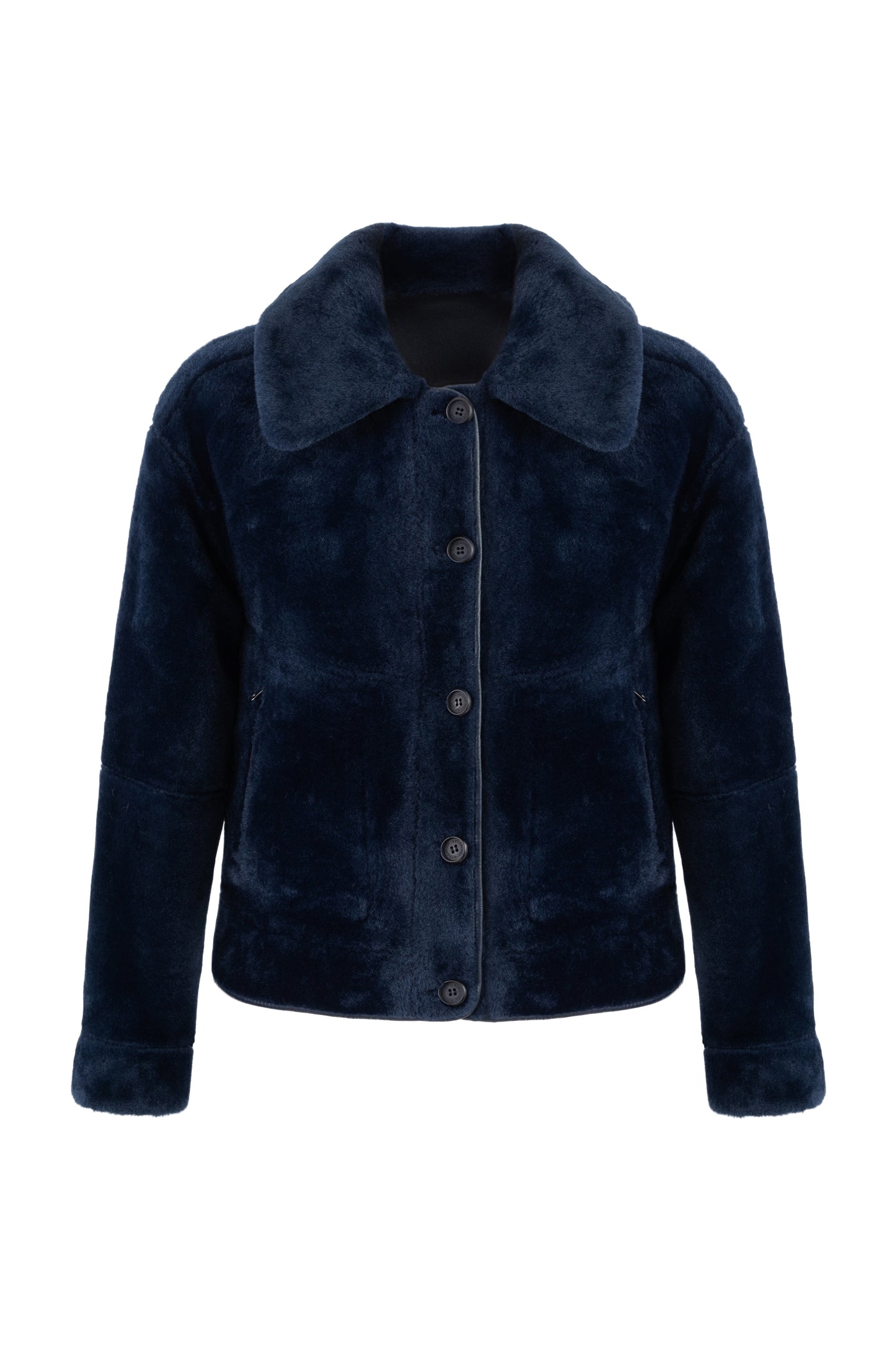Reversible Faux Shearling Aviator Jacket   in navy