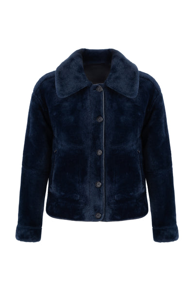 Reversible Faux Shearling Aviator Jacket   in navy