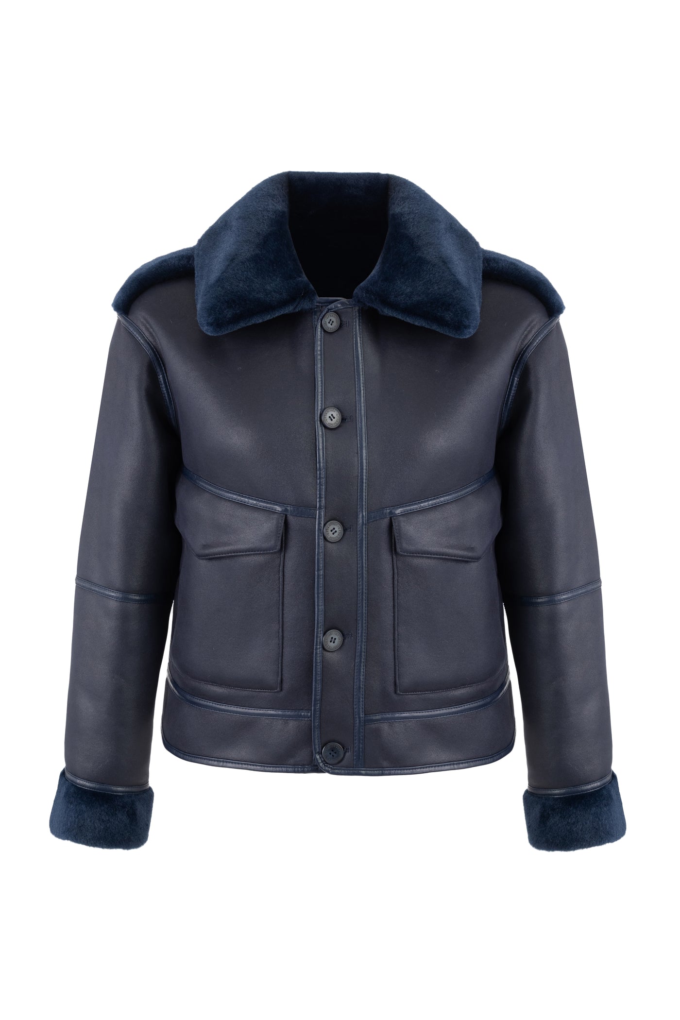 Reversible Faux Shearling Aviator Jacket   in navy