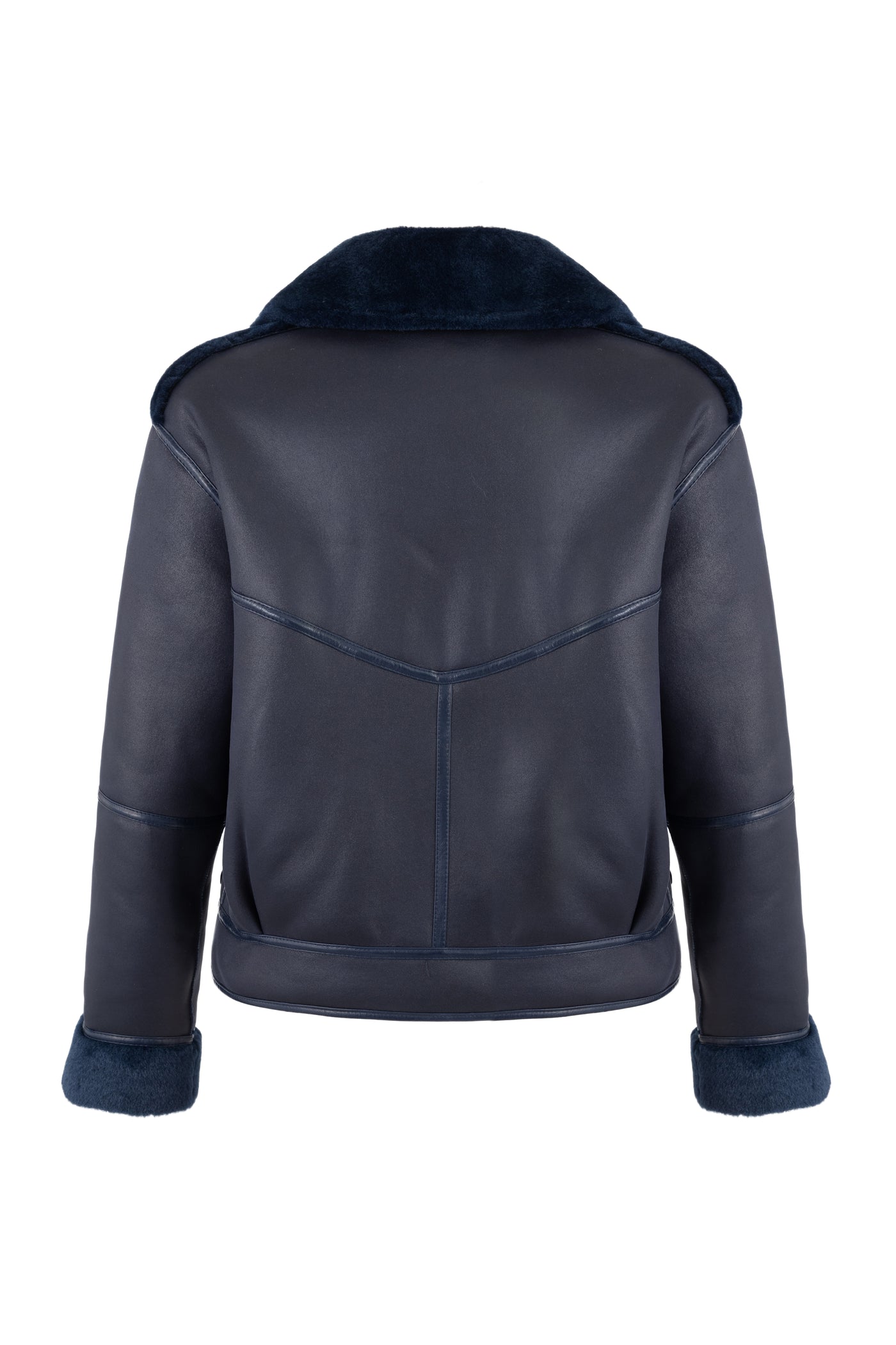 Reversible Faux Shearling Aviator Jacket   in navy