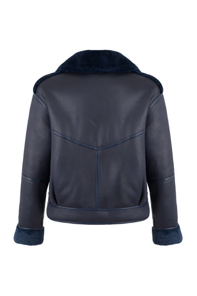Reversible Faux Shearling Aviator Jacket   in navy