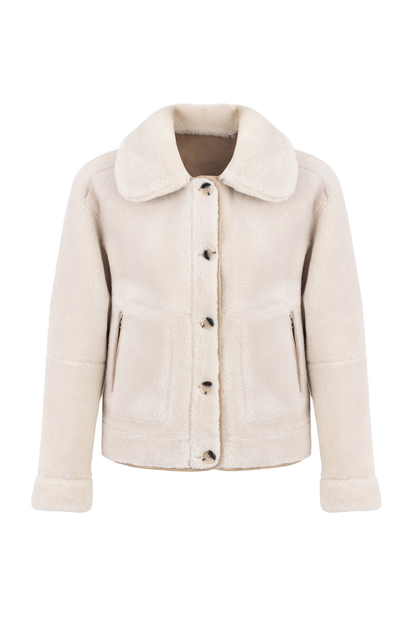 Reversible Faux Shearling Aviator Jacket  in natural cream