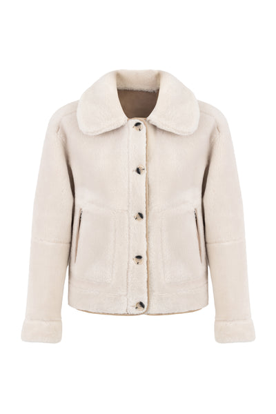Reversible Faux Shearling Aviator Jacket  in natural cream