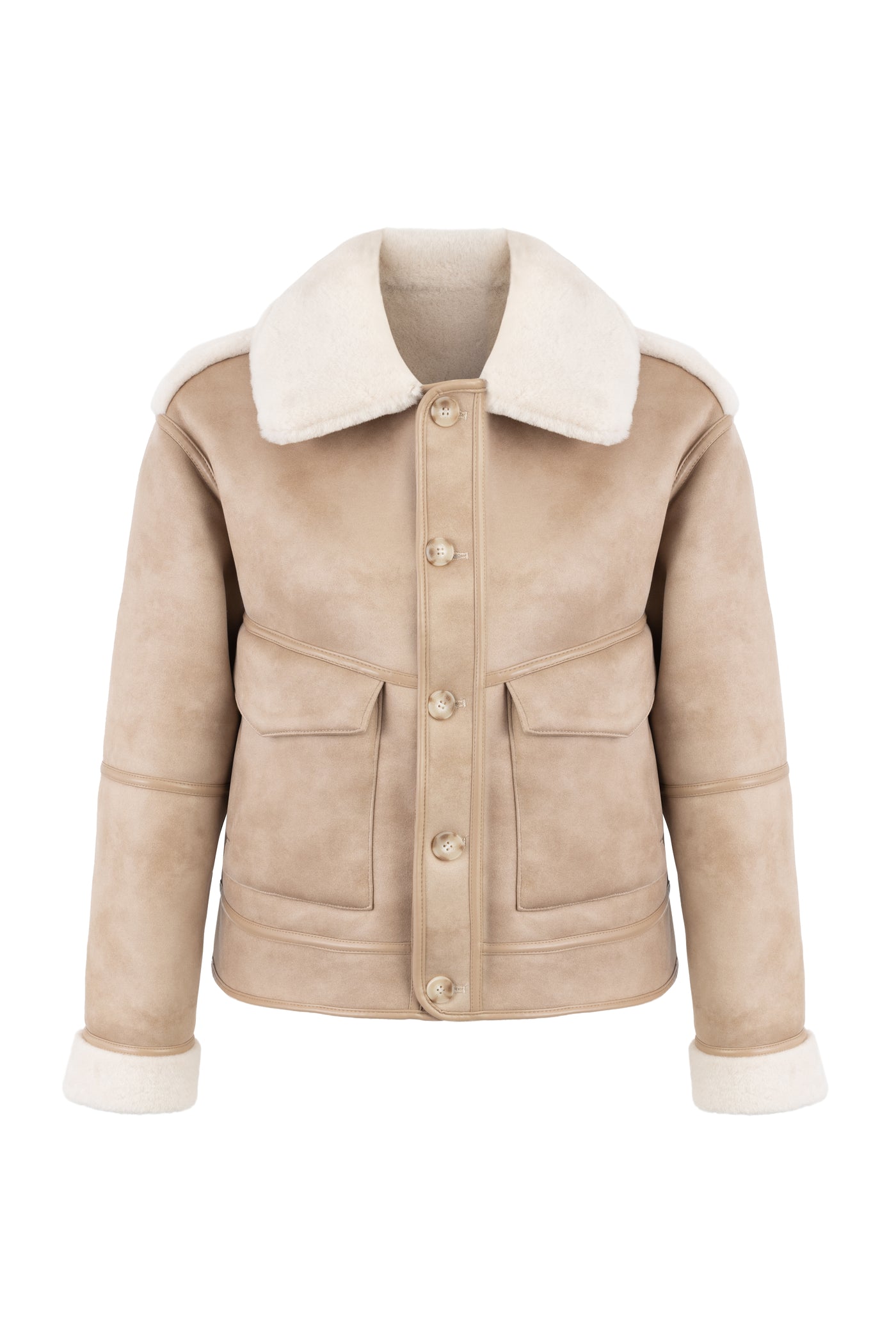 Reversible Faux Shearling Aviator Jacket  in natural cream