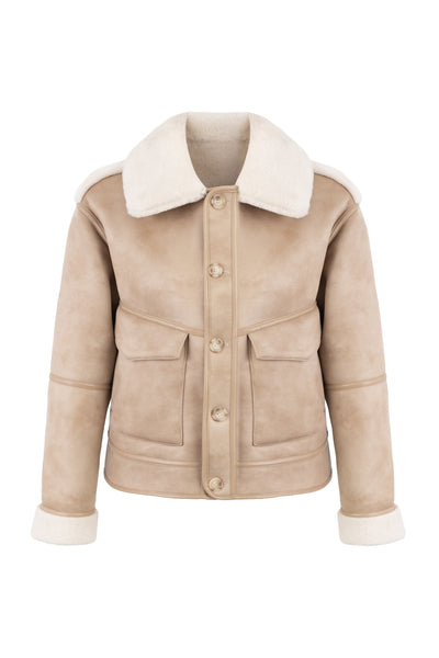 Reversible Faux Shearling Aviator Jacket  in natural cream