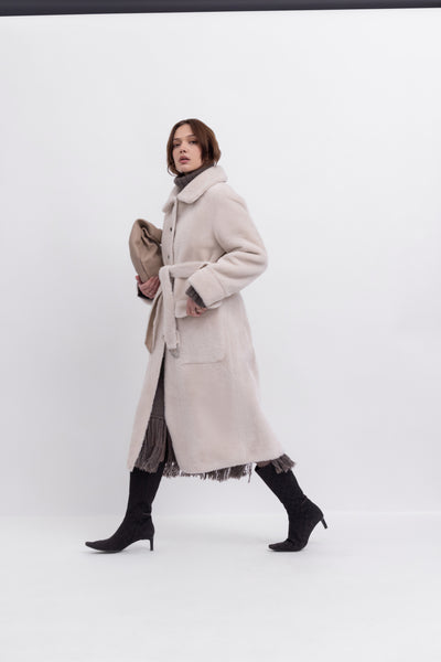 Reversible Faux Shearling Coat in cream