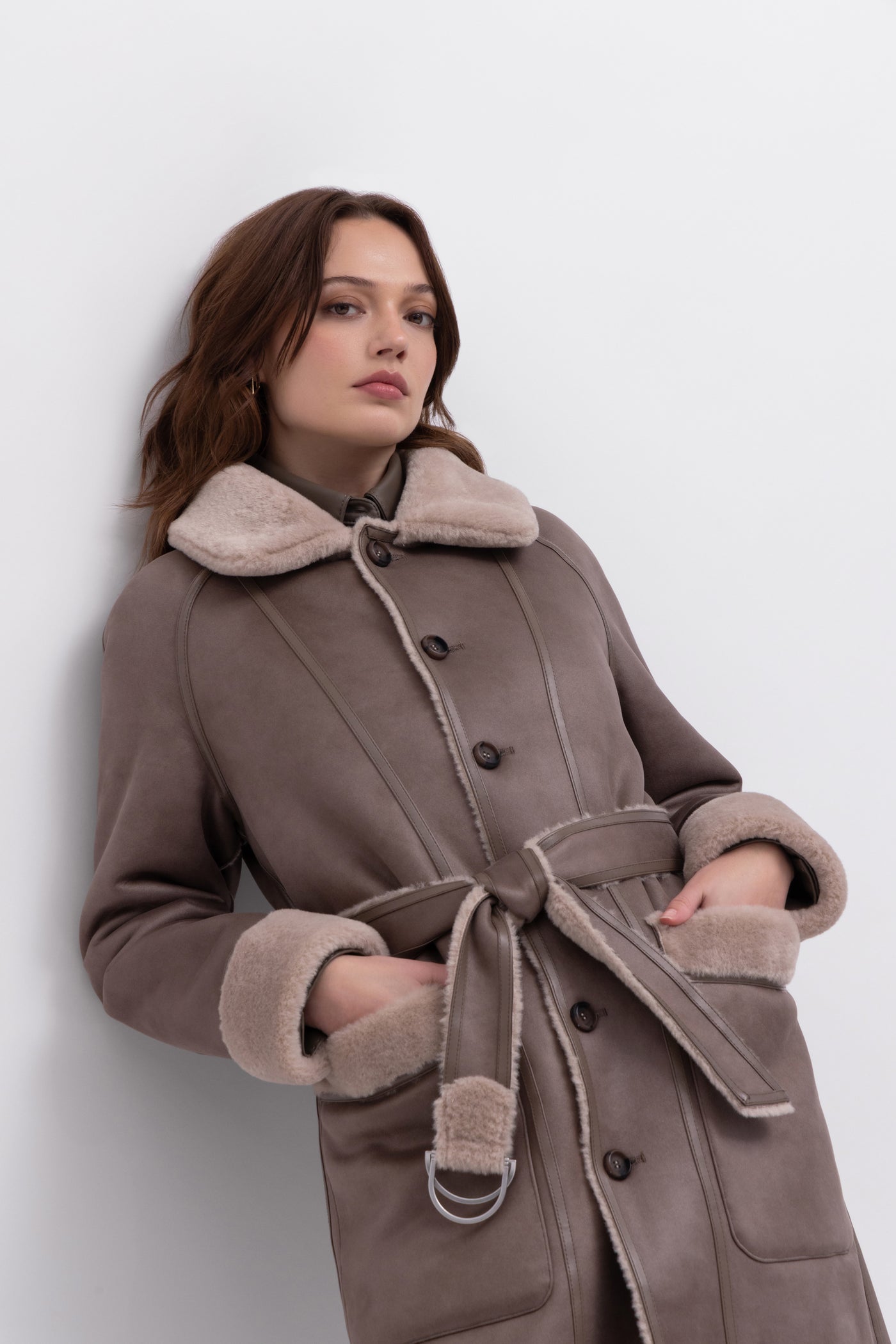 Reversible Faux Shearling Coat in taupe