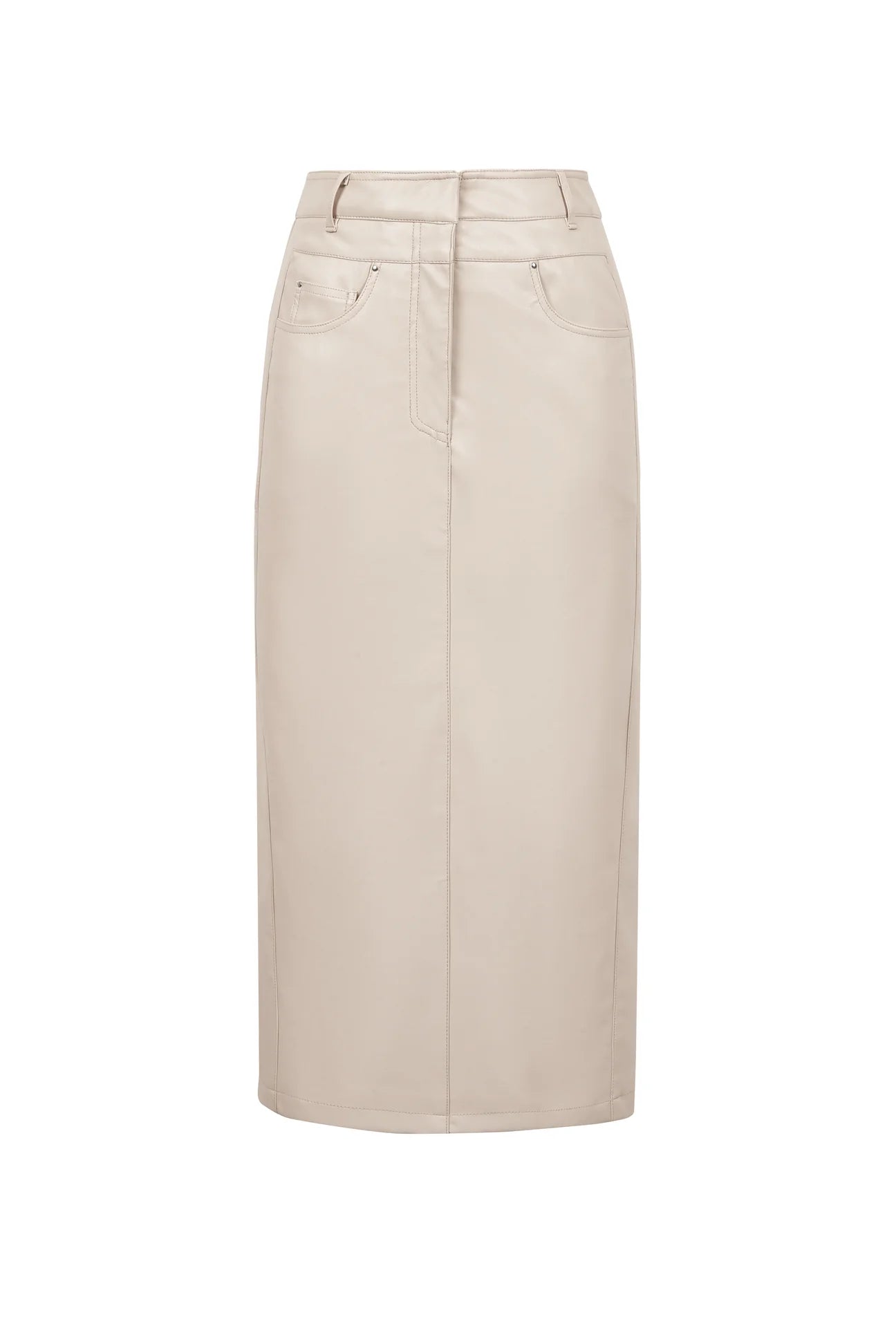 Faux Leather Fitted Midi Skirt