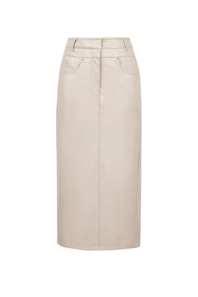 Faux Leather Fitted Midi Skirt