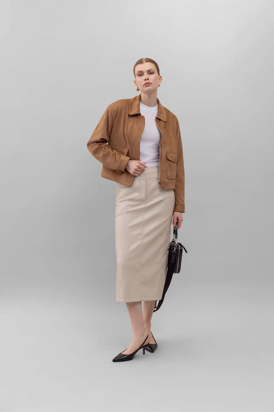Faux Leather Fitted Midi Skirt