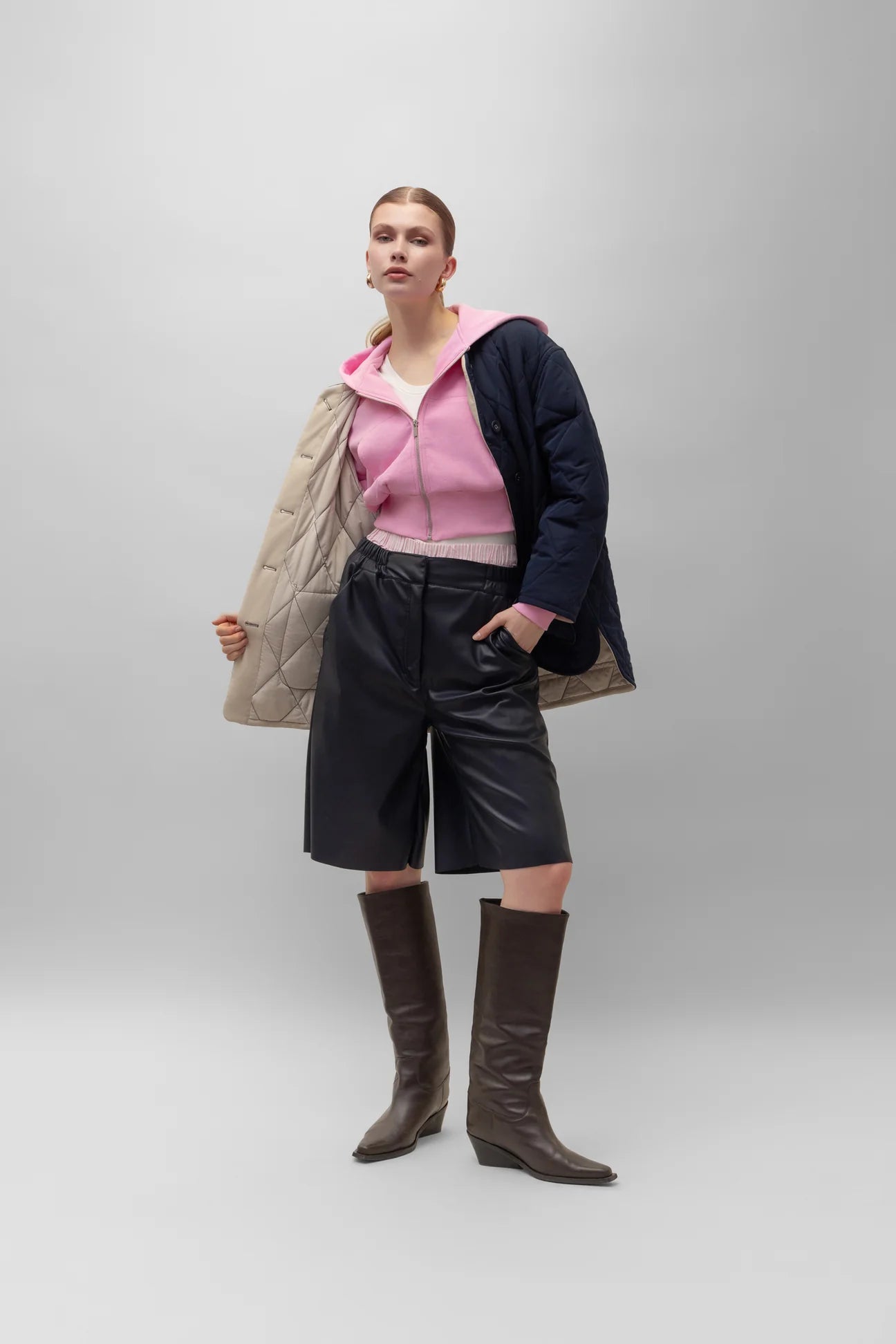 Faux Leather Culottes in Navy