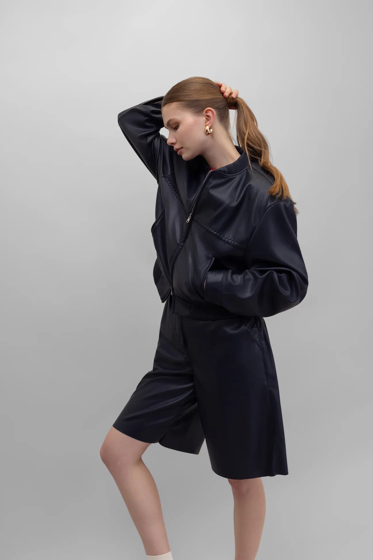 Faux Leather Culottes in Navy