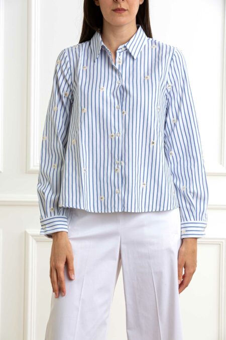 Striped shirt with sequin embroidery
