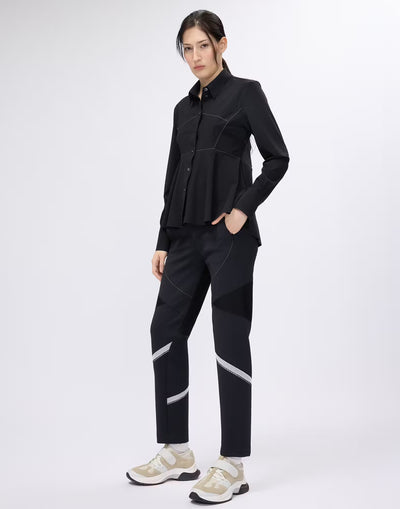 Straight-leg trousers with mesh inserts