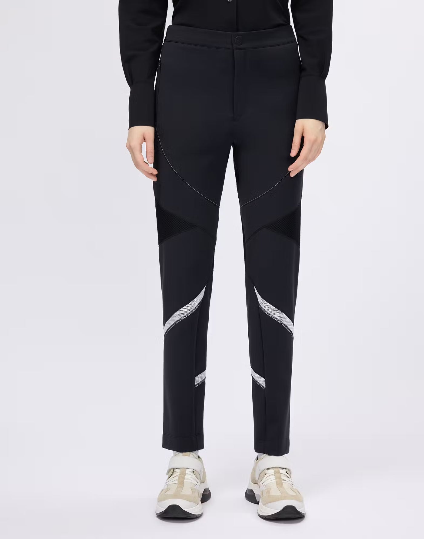 Straight-leg trousers with mesh inserts