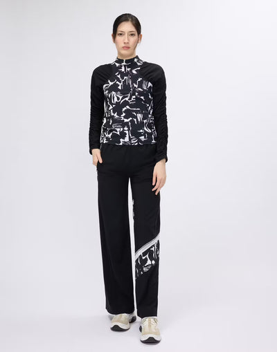 Wide-leg trousers with printed and mesh inserts