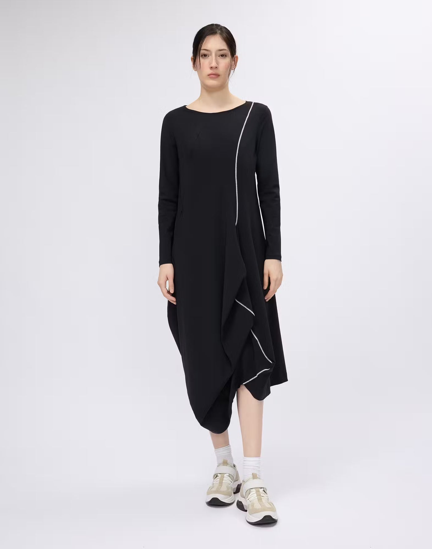 Midi dress with contrast topstitching