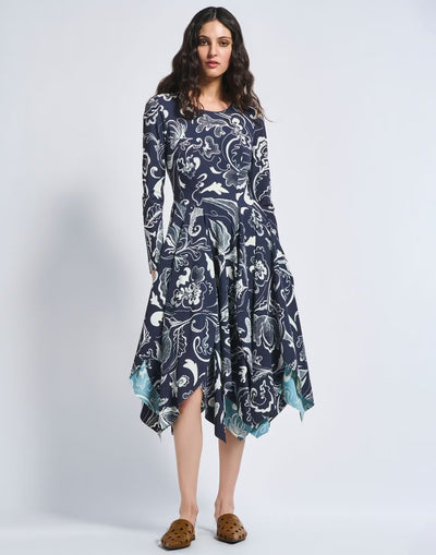 Asymmetric dress with floral print