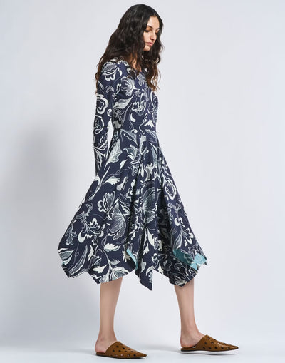 Asymmetric dress with floral print