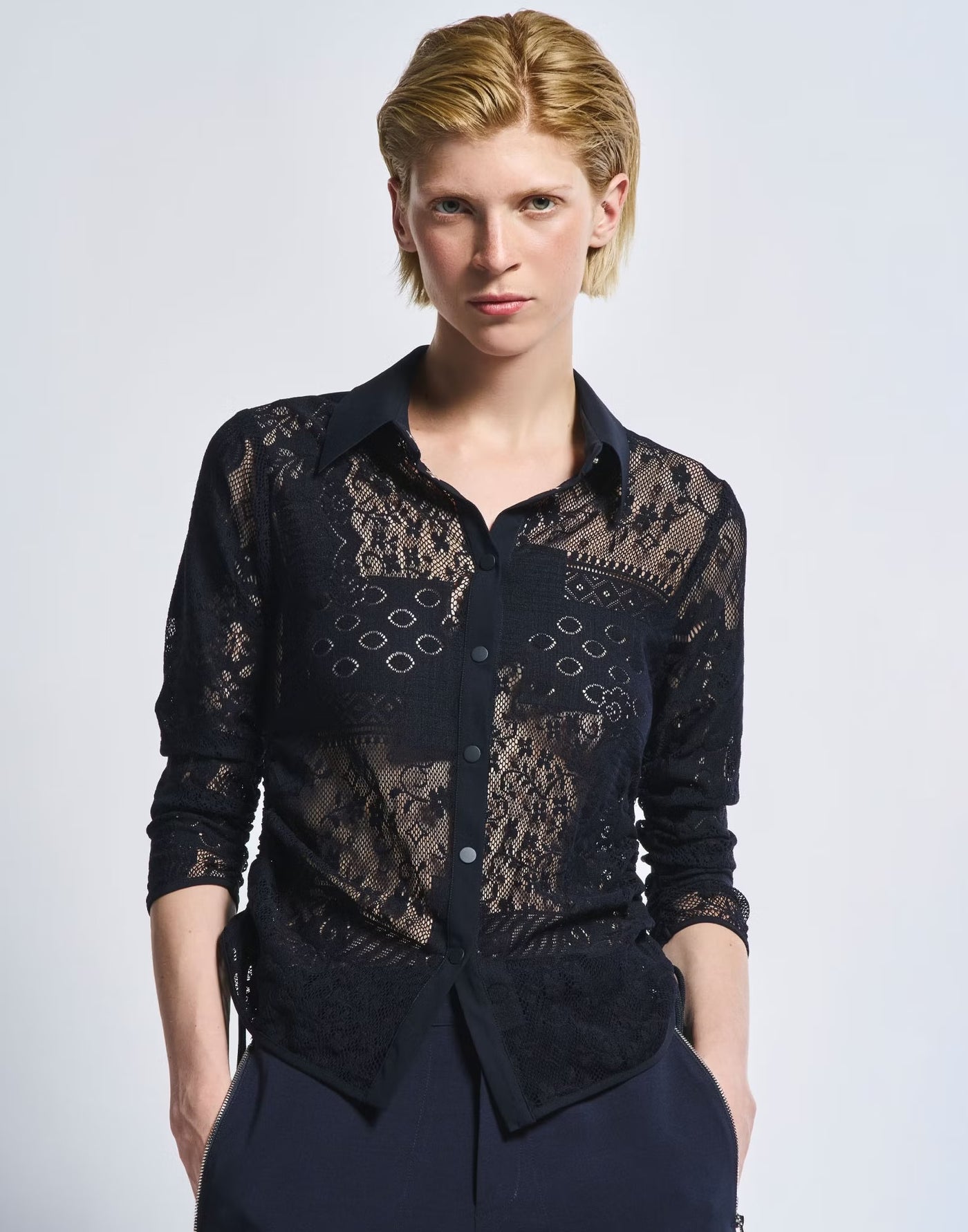 Black stretch lace shirt