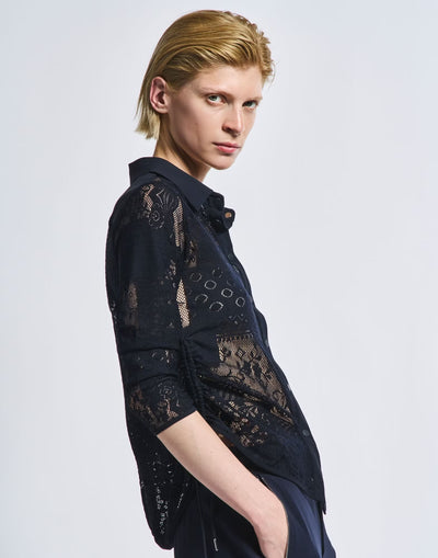 Black stretch lace shirt