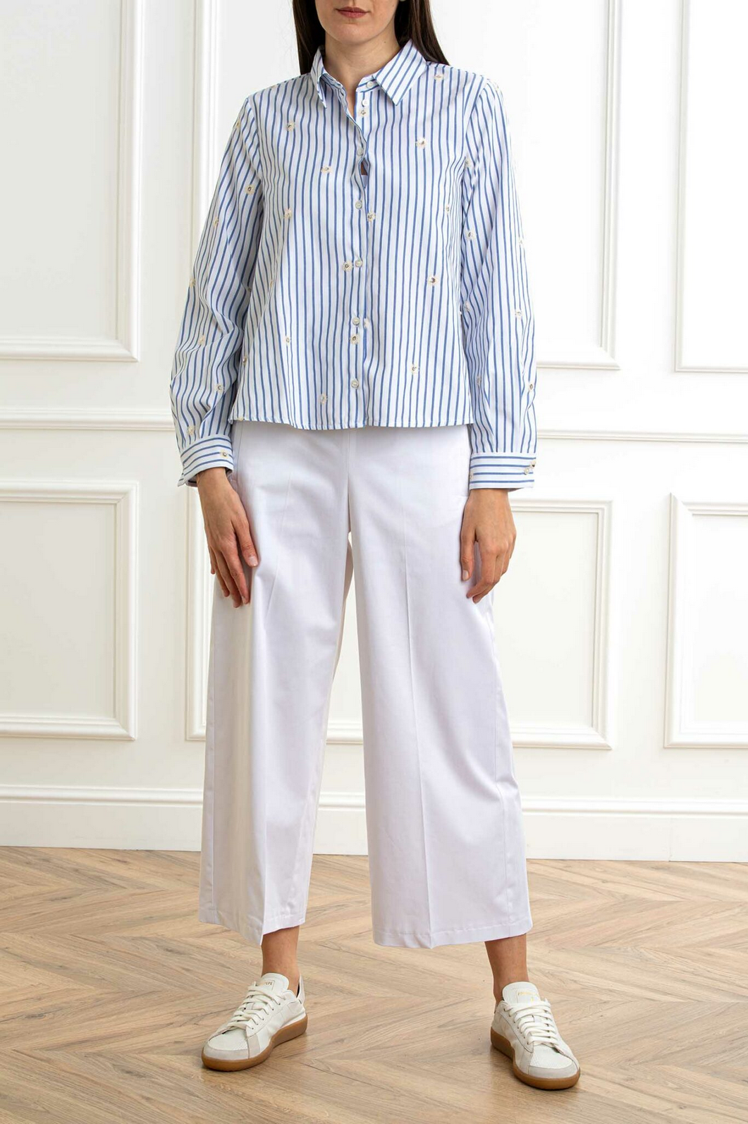 Striped shirt with sequin embroidery