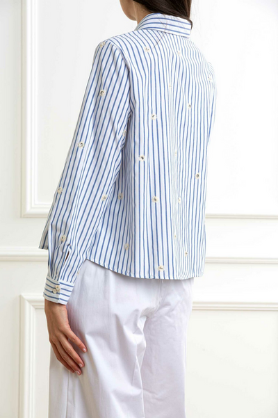 Striped shirt with sequin embroidery