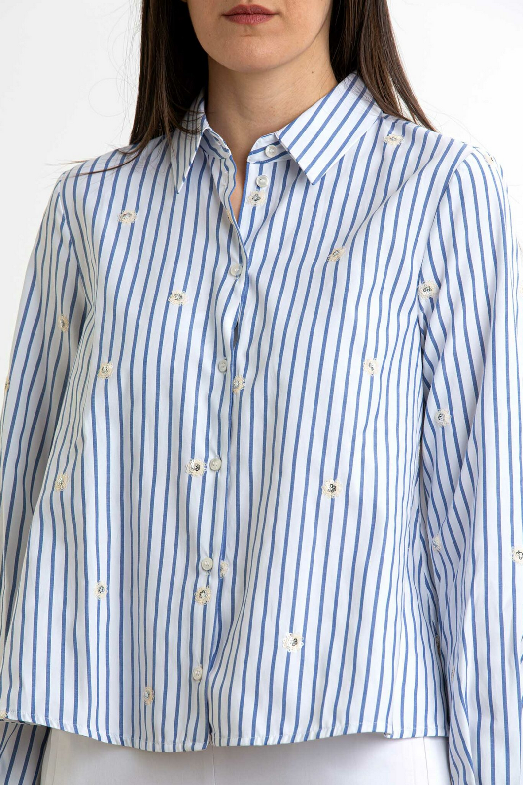 Striped shirt with sequin embroidery