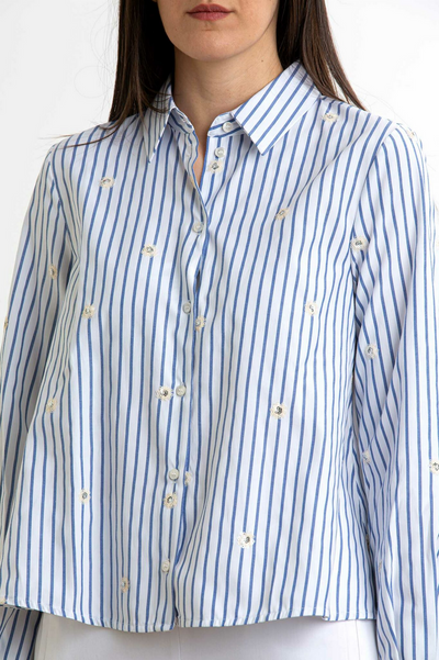 Striped shirt with sequin embroidery